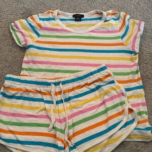J CREW Rainbow Stripe Short Sleeve 2-PC Knit Pajama Shorts Top Set Size xs